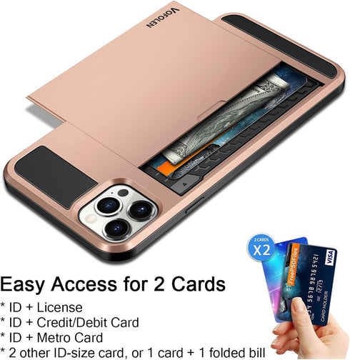 Vofolen Compatible with iPhone 12 Pro Max Case 5G Wallet Cover Credit Card Holder Slot Sliding Back Pocket Anti-Scratch Dual Layer Bumper Protecti...