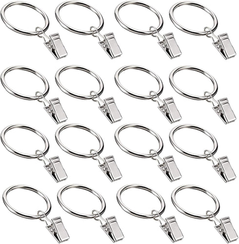 16 Pack Curtain Rings with Clips, Window Clip Rings Curtain Hooks Hangers Clip Rings for Hanging Drapery Drapes Bows, Mini 1 Inch Diameter, Fits u...