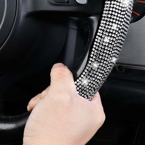 CAR PASS Bling Diamond Segmented Steering Wheel Cover with Crystal Rhinestones, 2PCS Wheel Protector Non-Slip Cute Car Accessories Universal Fit D...