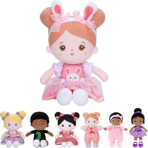 OUOZZZ Soft Baby Doll for Girls - My First Baby Doll Birthday Gifts for Girls Plush Rag Dolls Bunny Pink Dress Toy for Toddlers Kids Infants 15"...