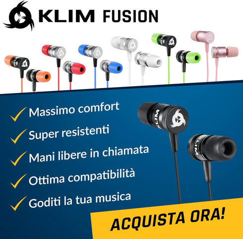 KLIM Fusion Earbuds with Microphone + Long-Lasting Wired Ear Buds + 5 Years Warranty - Innovative: in-Ear with Memory Foam + Earphones with Mic an...