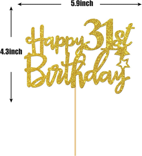 Gold Glitter Happy 31st Birthday Cake Topper - 31 Sign Cake Topper - Cheers to 31 Years Party Supplies - 31st Birthday Party Decoration...