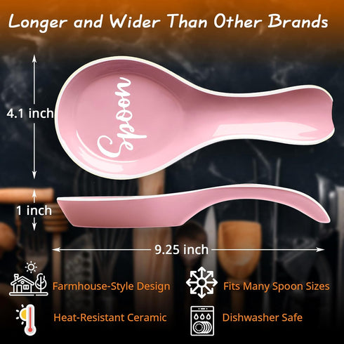 Ceramic Spoon Rest for Stove Top, DAYYET Large Spoon Holder, Spoon Rest for Kitchen Counter, Utensil Rest for Ladles, Spatula, Tong, Pink Kitchen ...