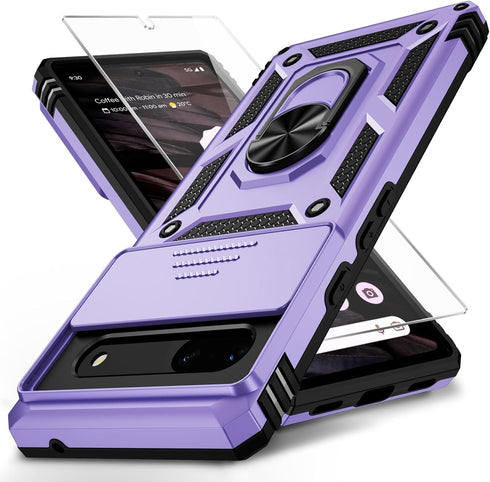 WEYCOLOR for Google Pixel 6A Case with Camera Lens Cover HD Screen Protector, 10 FT Military Grade Drop Protection, Magnetic Ring Holder Kickstand...