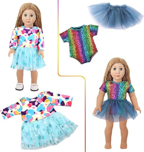 7 Sets of Doll Clothes Accessories for 18 Inch American Dolls, includes 6 Sets of Charming Doll Dresses, 1 Unicorn Themed Doll Pajama Set, Perfect...