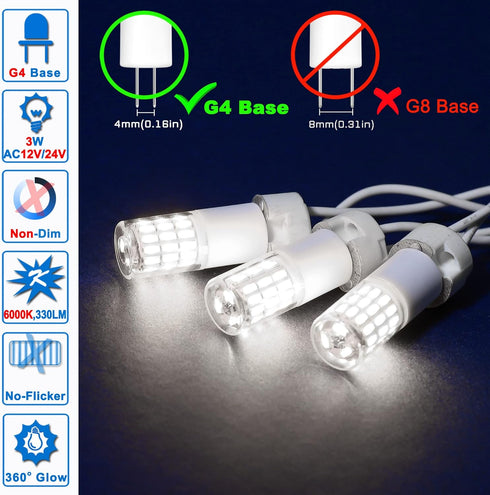 G4 T3 3W Daylight 6000K LED Outdoor Landscape Light Bulbs 12V-24V,G4 20W 25W 30W Halogen Replacement,Low Voltage G4 T3 JC Bi-pin Bulb for RV Boat ...