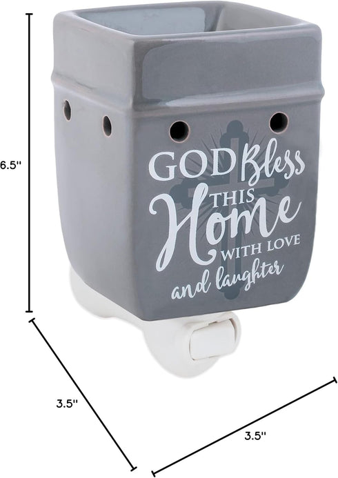 Elanze Designs God Bless This Home with Love Grey Stoneware Electric Plug-in Wax Tart Oil Warmer...