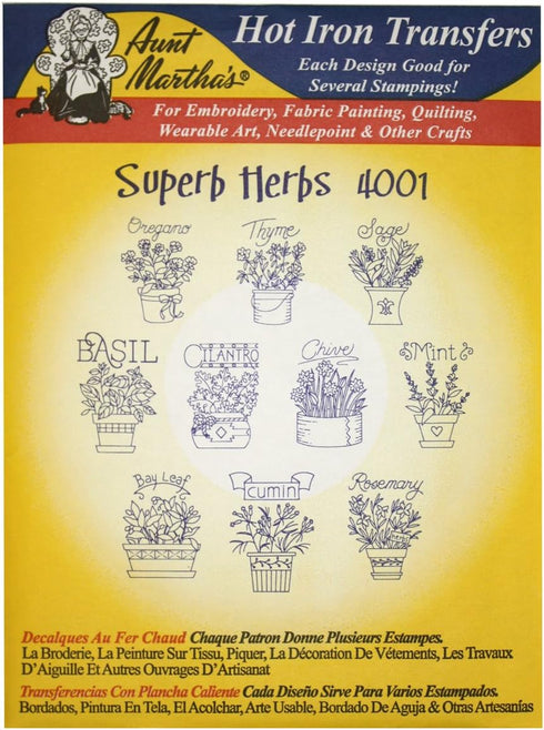 Aunt Martha's Iron On Transfer Patterns for Stitching, Embroidery or Fabric Painting, Patterns for Tea Towels/Kitchen Decor, Set of 5...