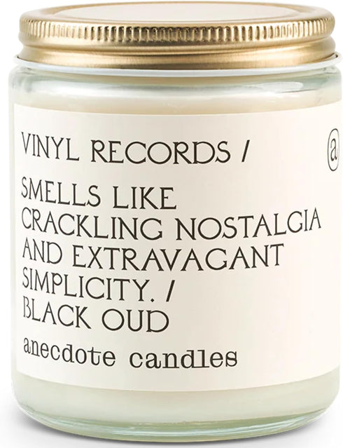 Anecdote Candles ‘Vinyl Record’ Coconut Soy Wax Candle Jar | Premium Hand Poured & Long Burning | Black Oud & Sandlewood Fragrance | Phthalate-Fre...
