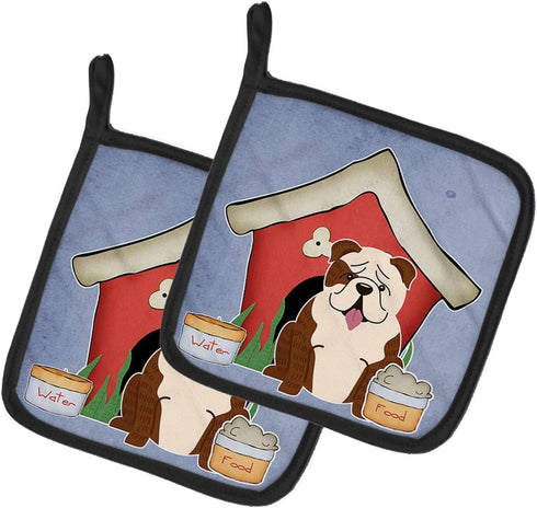 Caroline's Treasures BB2875PTHD Dog House Collection English Bulldog Brindle White Pair of Pot Holders Kitchen Heat Resistant Pot Holders Sets Ove...