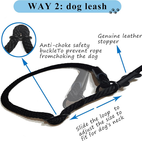 Multifunctional Figure 8 Padded Head Halter Walking Training Leather Stopper Slip Lead Dog Rope Leash (Hot Pink)...