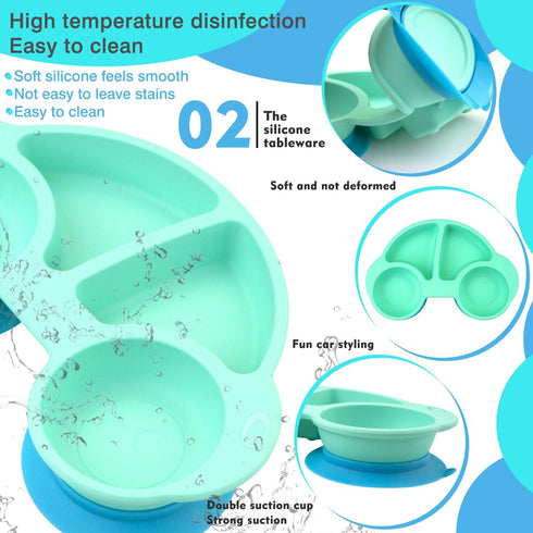 Qshare Toddler Plates, Portable Baby Plates for Toddlers, BPA-Free Strong Suction Plates for Toddlers, Dishwasher and Microwave Safe Silicone Plac...