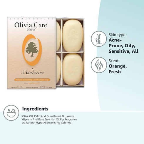 Olivia Care Bath & Body Bar Mandarin Soap 4 Pack Gift Box Organic, Vegan & Natural Contains Olive Oil Repairs, Hydrates, Moisturizes & Deep Cleans...