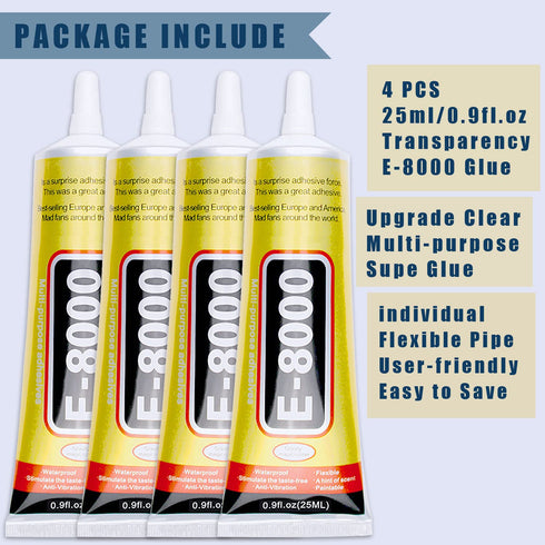 4pcs X 25ML E8000 Glue Clear Jewelry Metal Glue, Upgrade Clear E-8000 Glues Paste Transparent Liquid Fusion Fabric Glue for Phone Repair, Glass, W...