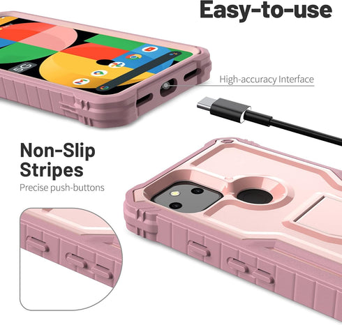 ExoGuard for Google Pixel 5A 5G Case, Rubber Shockproof Full-Body Cover Case Built-in Screen Protector and Kickstand Compatible with Google Pixel ...
