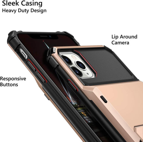 Vofolen for iPhone 11 Pro Wallet Case 4-Card Holder Credit ID Slot Flip Door Hidden Pocket Anti-Scratch Dual Layer Hybrid Bumper Armor Protective ...