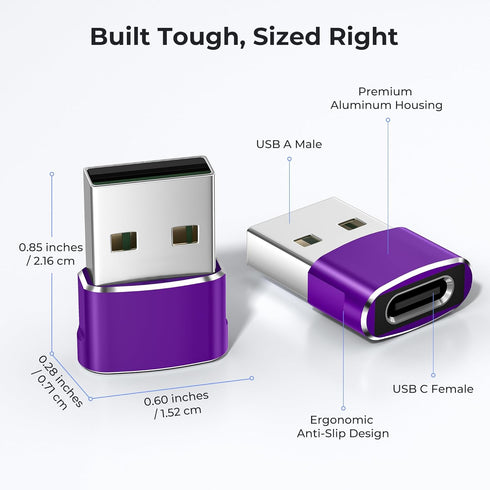 Basesailor USB to USB C Adapter 2 Pack,Type C Female to A Male Power Adapter for iPhone 15 14 13 12 Mini Pro Max,Airpods,iPad Air 4 5,Samsung Gala...