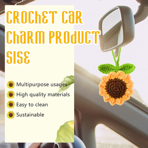Handmade Sunflower Car Rear View Mirror Hanging Accessories Ornaments Cute Women's Car Interior Decorations Automotive Interior Aesthetic Gifts...