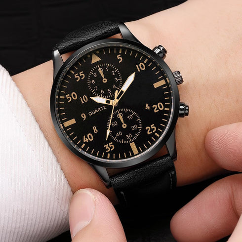 Men Watches Casual Business Chronograph Wristwatch Leather Strap Analog Quartz Watches for Men...