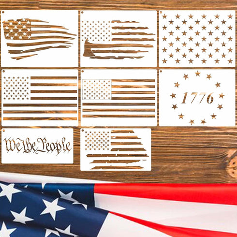 8Pcs American Flag Star Stencil We The People Stencil Reusable 13 Stars 1776 Templates Star Stencil 50 Stars American Flag Stencils for Painting o...