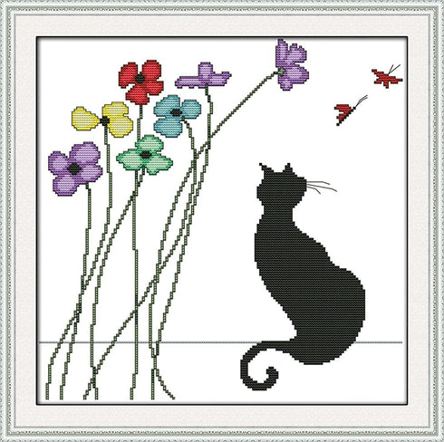 Awesocrafts Cross Stitch Kits, Black Cat and Flowers Easy Patterns Cross Stitching Embroidery Kit Supplies, Stamped or Counted (Cat, Counted)...