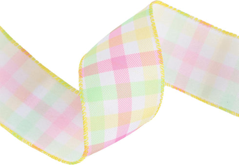 LaRibbons Wired Ribbon White Pastel Plaid Green Yellow Pink Spring DIY Decorative Wrapping Ribbon for Bows for Birthday Wedding Bridal Party Easte...