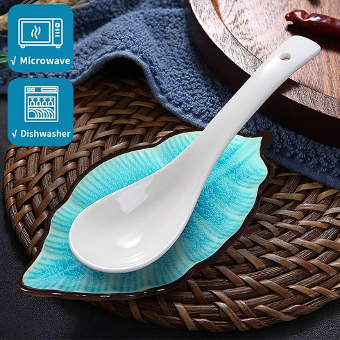 2 Pack Leaf Spoon Rest, Ceramic Ladle Holder, Modern Farmhouse Decorative Utensil Rester for Stove Top, Kitchen Counter, Dining Table, Coffee Stat...
