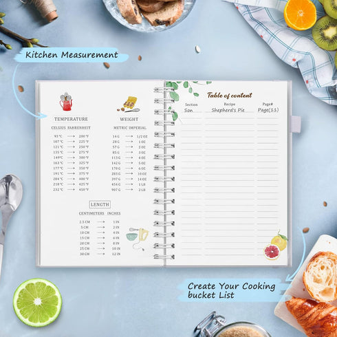 JUBTIC Recipe Book to Write in Your Own Recipes,Sprial Hardcover Personal Blank Recipe Book, Make Your Own Family Cookbook with Gold Foil Stickers...
