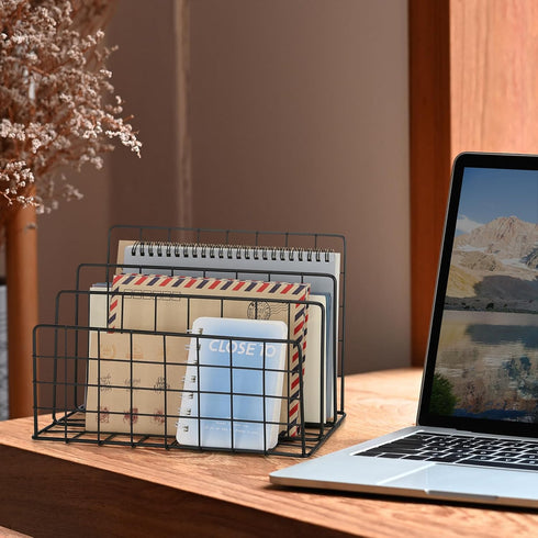 3 Slot Metal Desk Mail Organizer, Mesh Small Large File Magazine Book Record Holders Letter Organizer, Bill/Document/Filing/Folders/Paper Organize...