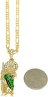 Gold Plated Green Saint Jude Pendant Necklace Figaro 24" San Judas Tadeo Medalla Cadena Oro Laminado...