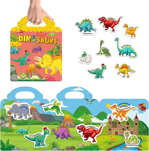 Reusable Sticker Book for Learning, 3 Sets Dinosaur Stickers Ocean Animals and Vehicles Theme Activity Sticker Books for Kids 3+ Girls Boys Travel...