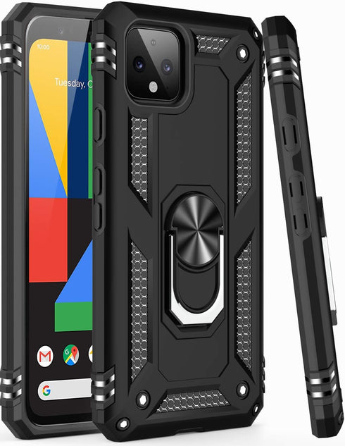 LUMARKE for Google Pixel 4 Case with Screen Protector,Pass 16ft. Drop Tested Military Grade Protective Phone Cover with Magnetic Ring Kickstand Co...