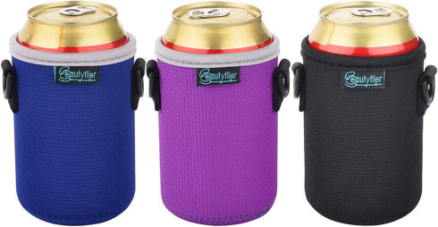 Beautyflier Neoprene Can Sleeve with Adjustable Shoulder Strap Insulator Carrier Holder for 12 Ounce Energy Drink Beverage Beer Can (standard 12 o...
