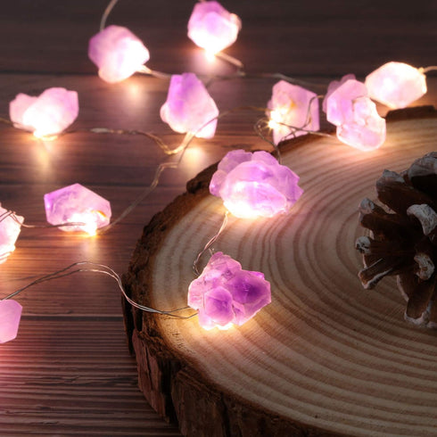 Genuine Amethyst Crystal Decorative Lights Cute Fairy String Lights 10ft 30 Natural Stones with Remote for Bedroom Hanging Ornaments Reiki Party N...