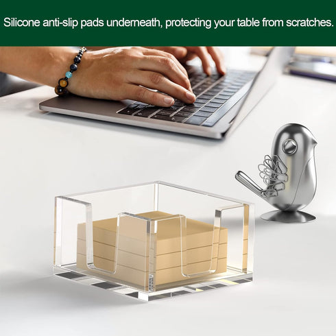 Acrylic Sticky Note Holder, Self-Stick Note Pad Holder W/O Pads - Note Dispenser Memo Pad Holder Desk Organizer for School Office Home (3''x3'' Cl...