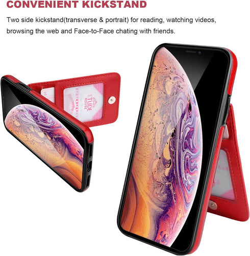 KIHUWEY Compatible with iPhone X/Xs Case Wallet with Credit Card Holder, Premium Leather Magnetic Clasp Kickstand Heavy Duty Protective Cover for ...