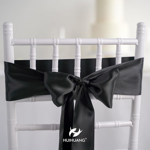 HUIHUANG 4" Wide Double Faced Satin Ribbon Black Thick Polyesater Ribbon 10 Yard/Spool, for Chair Sash, Lagre Bows Making, Flower Bouquet, DIY Cra...
