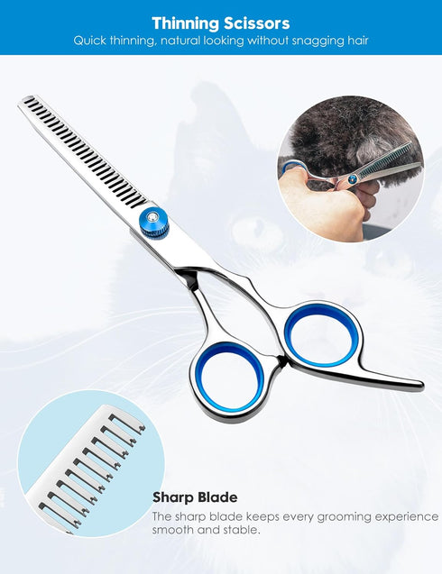 Dog Grooming Scissors with Safety Round Tips?Professional 5 in 1 Dog Grooming Kit ?Dog Scissors for Grooming Sharp and Durable, DGS001...