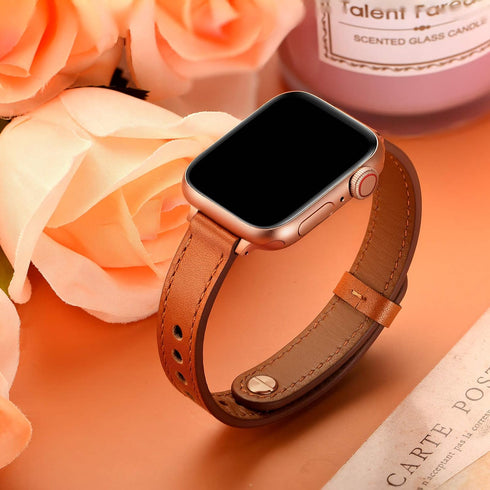 OUHENG Slim Bands Compatible with Apple Watch Band 42mm 41mm 40mm 38mm, Women Genuine Leather Replacement Thin Strap for iWatch SE2 SE Series 10 9...