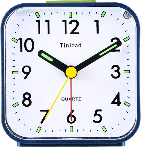 Small Battery Operated Analog Alarm Clock Silent Non Ticking, Ascending Beep Sounds, Snooze,Light Functions (Blue)...