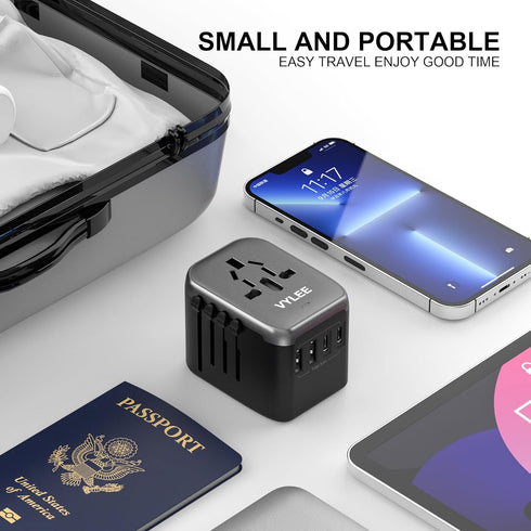 Universal International Power Travel Plug Adapter, 5 in 1 European Travel Plug Adapter W/ 3.5A 2xUSB-A and 2xUSB C Wall Charger and Worldwide AC O...
