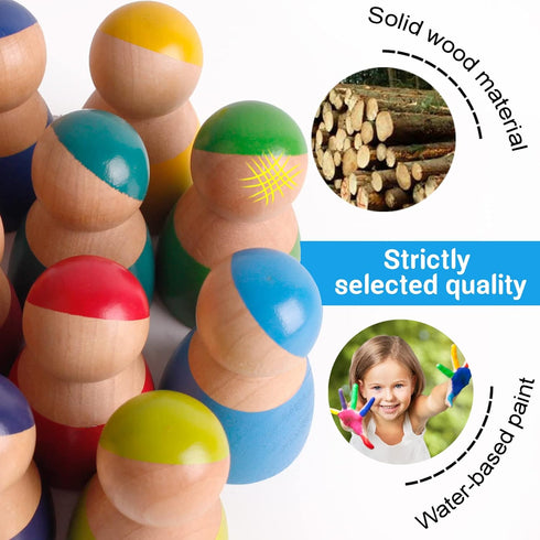 SHIERDU 12 PCS Rainbow Wood Peg Dolls Wooden Pretend Play People Figures for Toddlers Preschool Learning Educational Toys Wooden Toddler Toys for ...
