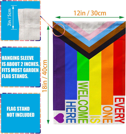 Pride Progress Garden Flag, Everyone is Welcome Here Small Yard LGBTQ Rainbow Garden Flag for Pride Month Outside Outdoor Hanging Decorations 12x1...