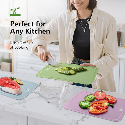 Cutting Boards fo Kitchen, Plastic Cutting Board Set of 3, Chopping Boards 8.3x12.24 Inch with Groove, BPA Free, Reversible Use for Kitchen Cuttin...