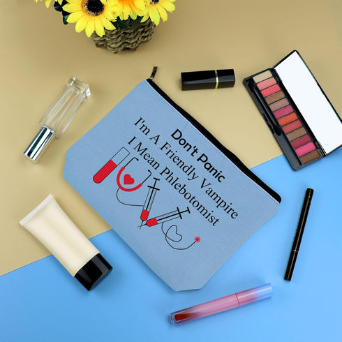Funny Nurses Makeup Bag Gift Phlebotomist Gifts for Women Phlebotomy Technician Phlebotomist Nurse Gifts Blue Cosmetic Bag Appreciation Gift for P...