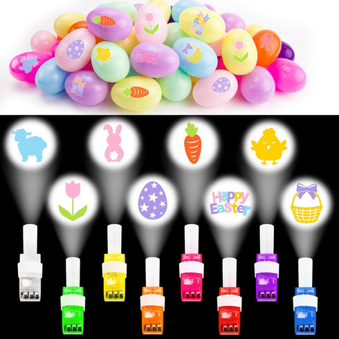Easter Basket Stuffers - 32 Pack Easter Eggs with Finger Projector Lights - Easter Toys/Gifts Prizes for Kids Teens Boys Girls - Glow in The Dark ...