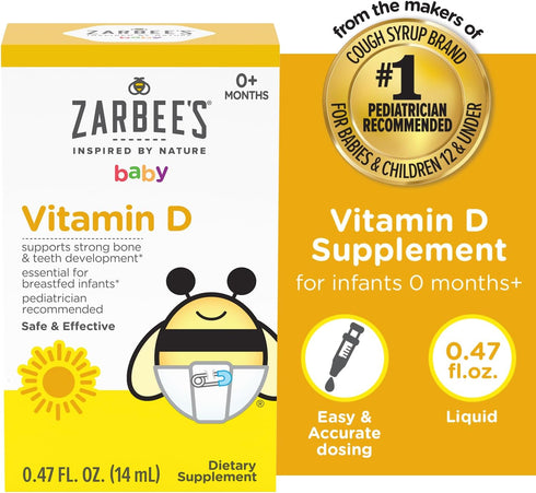 Zarbee's Vitamin D Drops for Infants, 400IU (10mcg) Baby & Toddler Liquid Supplement, Newborn & Up, Dropper Syringe Included, Pack of 2 0.47 Fl Oz...