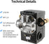 Air Compressor Pressure Switch Replacement LF10-4H with 95-125 PSI Range and 20A Rating, 4-Port...