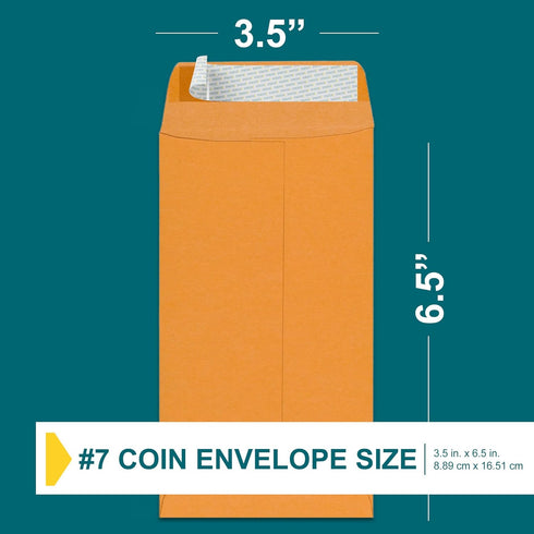 #7 Money Envelopes for Cash - 50 Pack - Brown Envelopes Self Seal - Cash Envelopes Peel & Seal - Coin Envelopes for Money, Credit Cards, Gift Card...