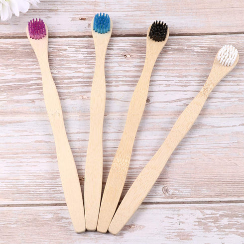Scraper Bamboo Brush for Adults Toothbrush Oral Deep Cleaning 4pcs (White Blue Black Violet)...
